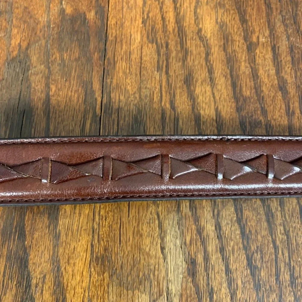Fossil Mens Brown Leather Braided Woven Belt Brass Buckle Size 36